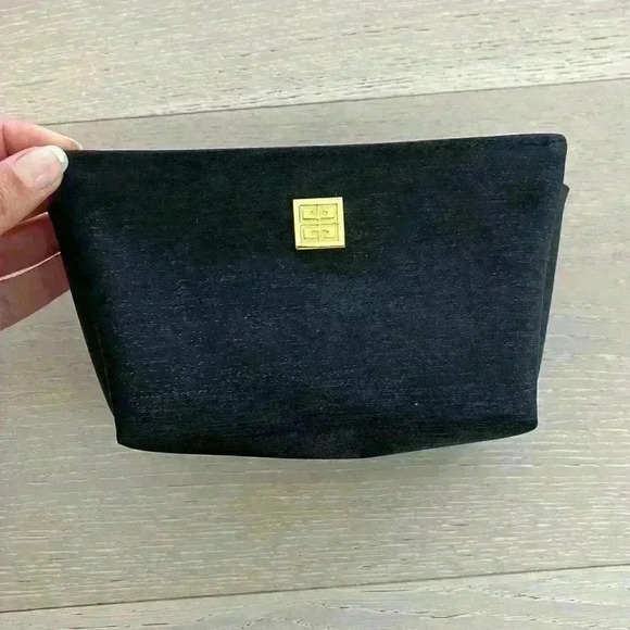 Givenchy Handbags - Givenchy Parfums Cosmetic Bag Black Gold Logo Zip Pouch